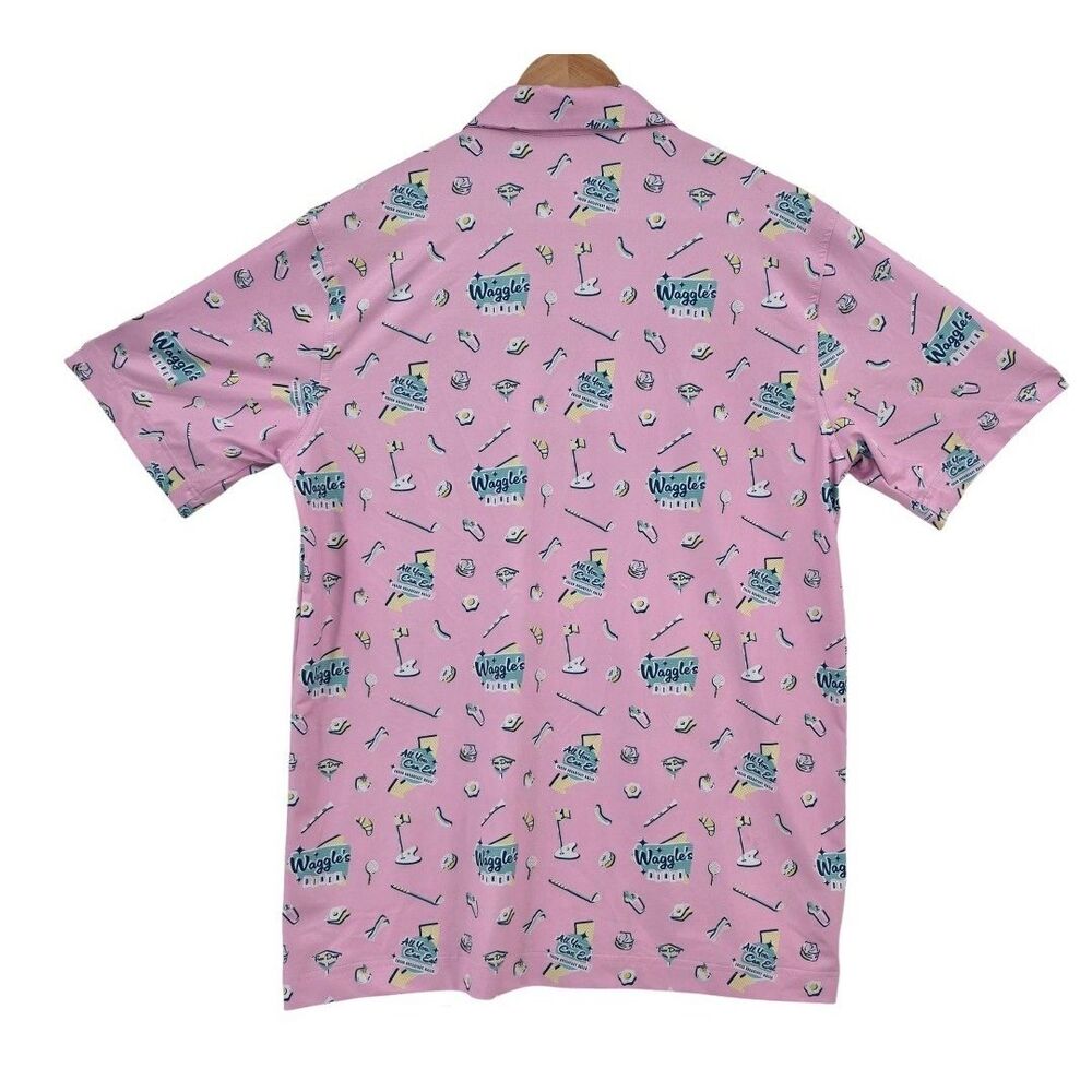 Waggle Mens M Pink Novelty Print Diner Polo Shirt - Picture 3 of 10
